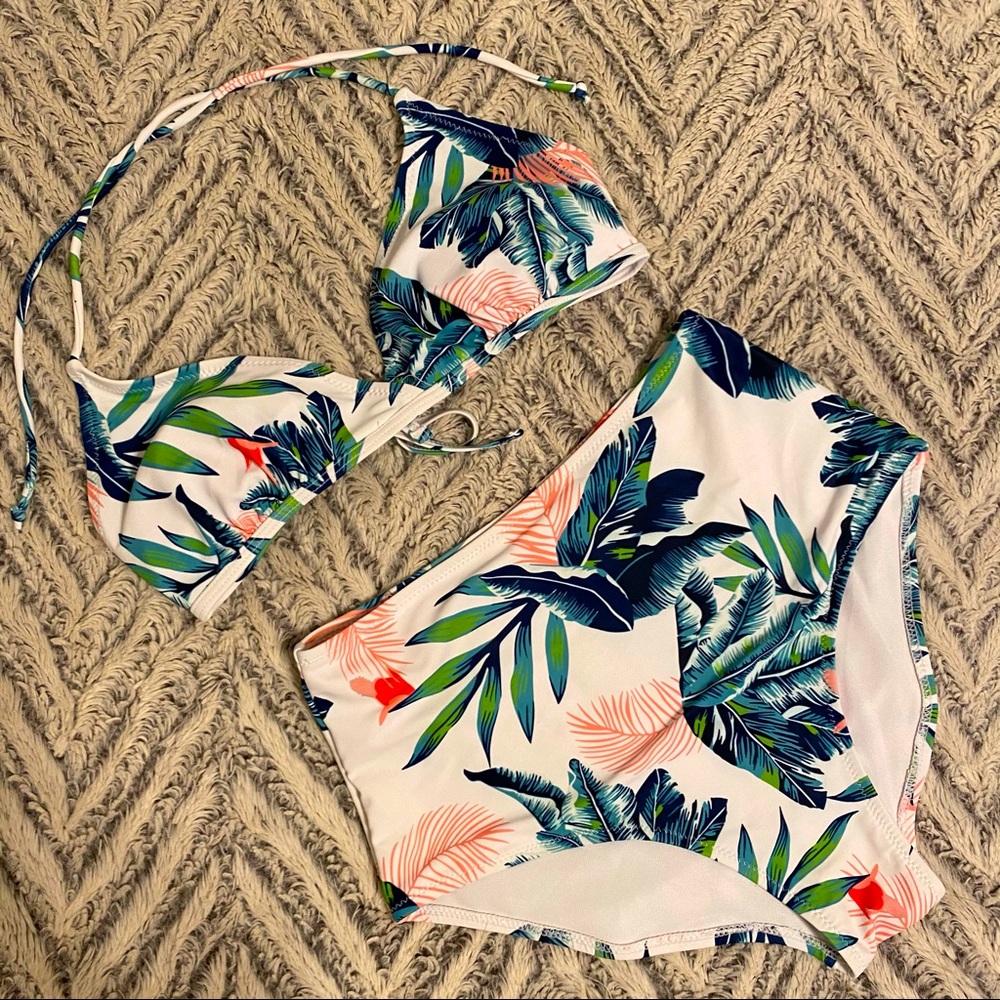 Tropical Bikini with High Waist bottoms size small